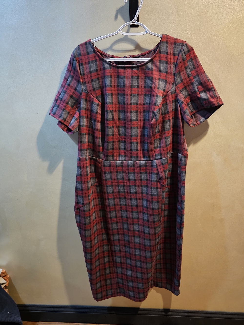 Unique Vintage Red and Gray Plaid Midi Shift Dress